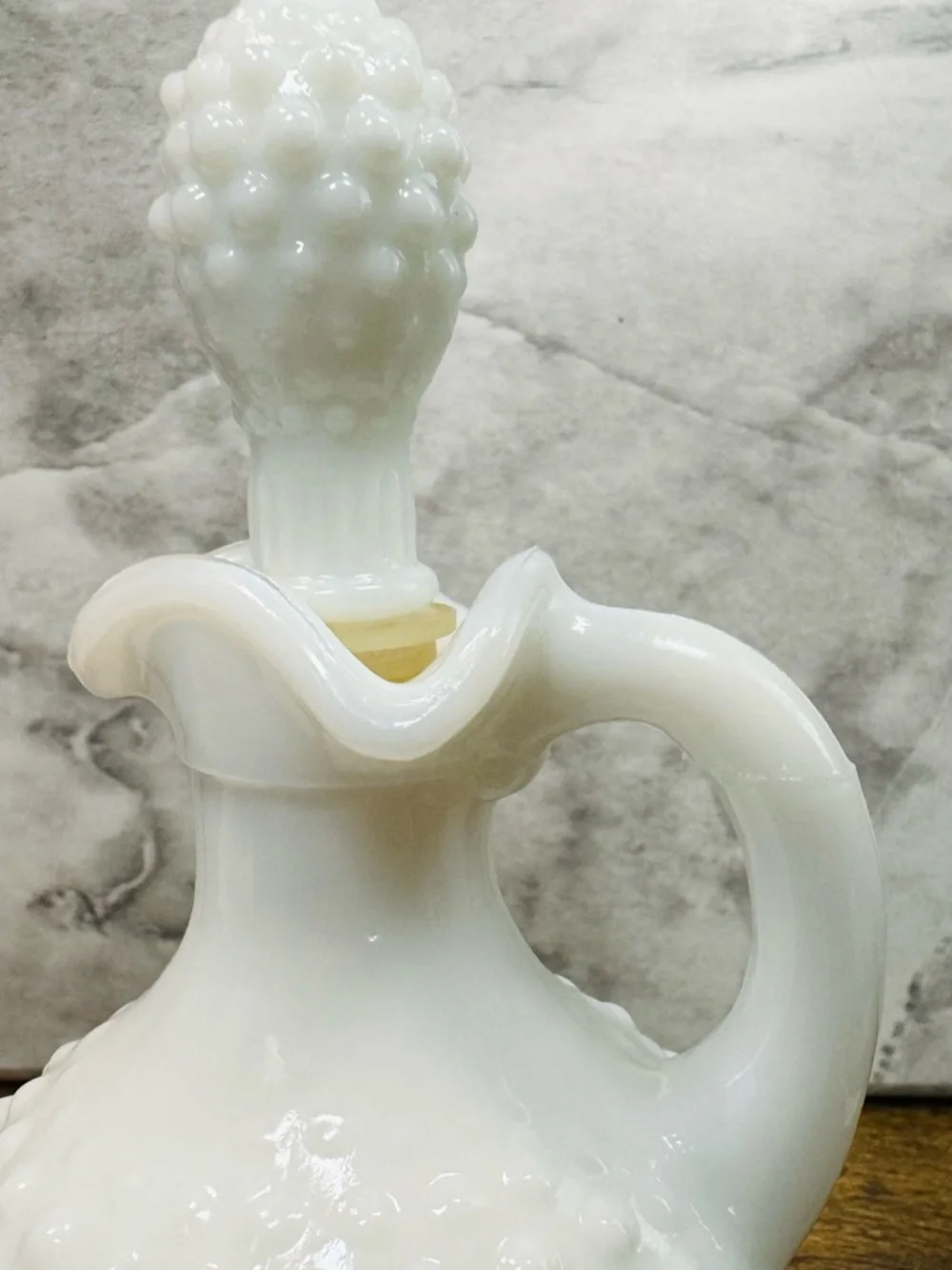 Vintage Avon White Milk Glass Hobnail Cruet Decanter w/ Stopper 5” Bottle